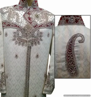 Picture of ethnic brown ghicha silk indian wedding sherwani for me