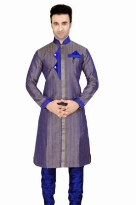 Picture of ethnic cream brocade silk indian wedding sherwani for m