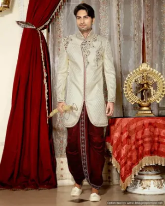 Picture of fancy cream brocade silk indian wedding sherwani for me