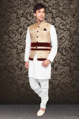 Picture of fancy tan brown art silk, brocade jamawar and velvet in