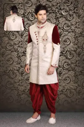 Picture of fascinating green indian wedding indowestern sherwani f