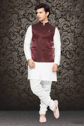 Picture of gray jacquard silk indian wedding indowestern sherwani 