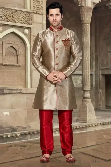 Picture of grey indian wedding indowestern sherwani for men ,j124