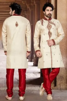 Picture of handmade embroidered wedding groom achkan sherwani jutt