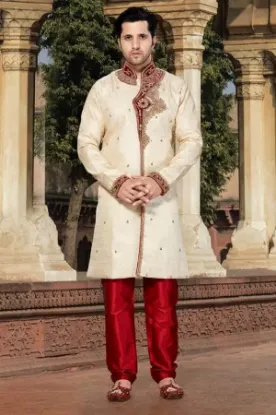 Picture of ideal designer indian wedding dark orange sherwani for 