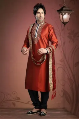 Picture of indian traditional wedding red party wear pakistani men